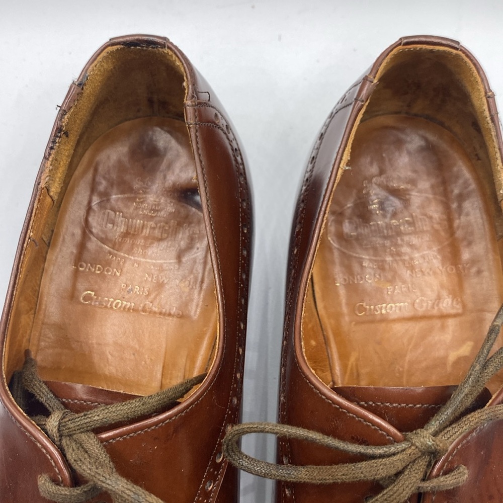 Church's Custom Grade Men Size 11 Brown Leather Plain Toe Derby Dress Shoes - Picture 11 of 16